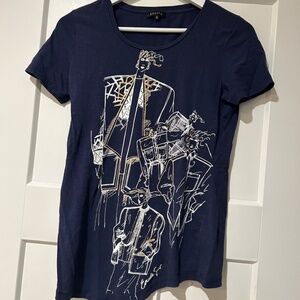 Escada Sport Women's Round Neck Short Sleeves Graphic T-Shirt NAVY BLUE SMALL S